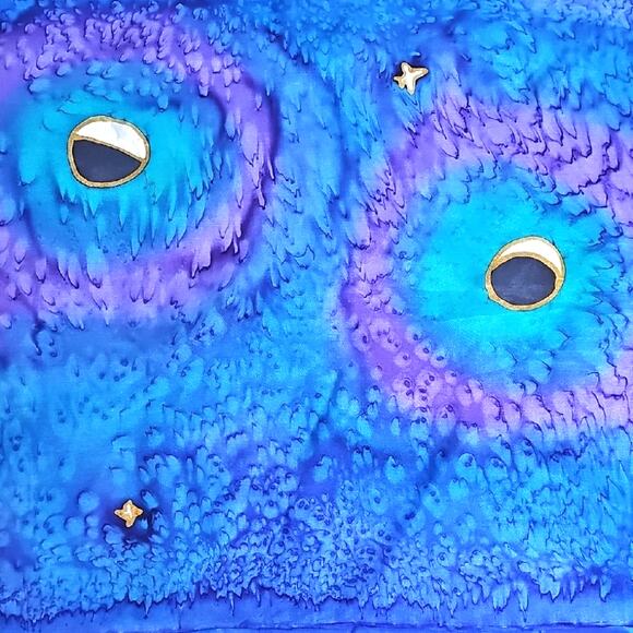 Signed Vibrant Blue Purple Gold White Silk Neck Scarf Gorgeous Floral Design - Picture 9 of 10